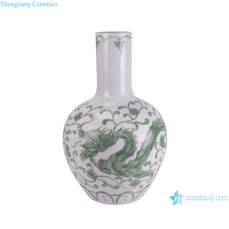 RYNQ283 Green color White and green Chinese dragon and phoenix  Ceramic ball globular vase--dragon view