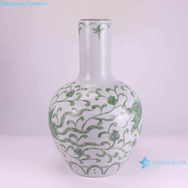 RYNQ283 Green color White and green Chinese dragon and phoenix Ceramic ball globular vase--flower view