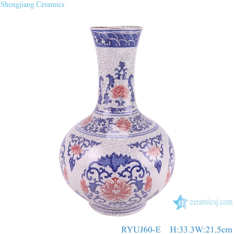 RYUJ60-E Underglazed red split Twisted flower pattern ceramic flower vase