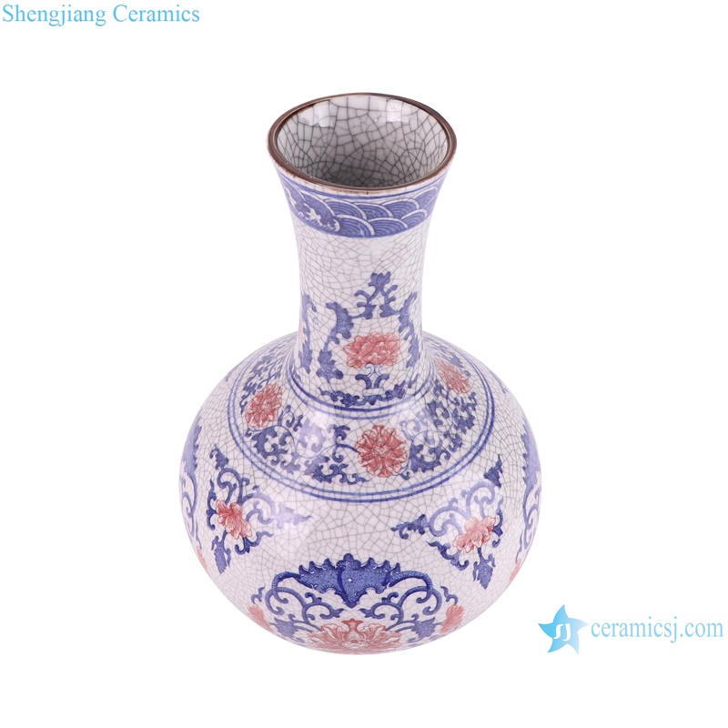 RYUJ60-E Underglazed red split Twisted flower pattern ceramic flower vase--vertical view