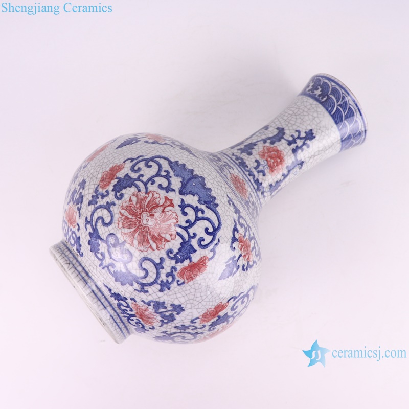 RYUJ60-E Underglazed red split Twisted flower pattern ceramic flower vase