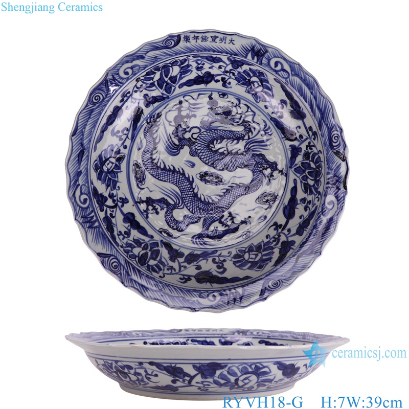 RYVH18-G blue and white dragon round plate
