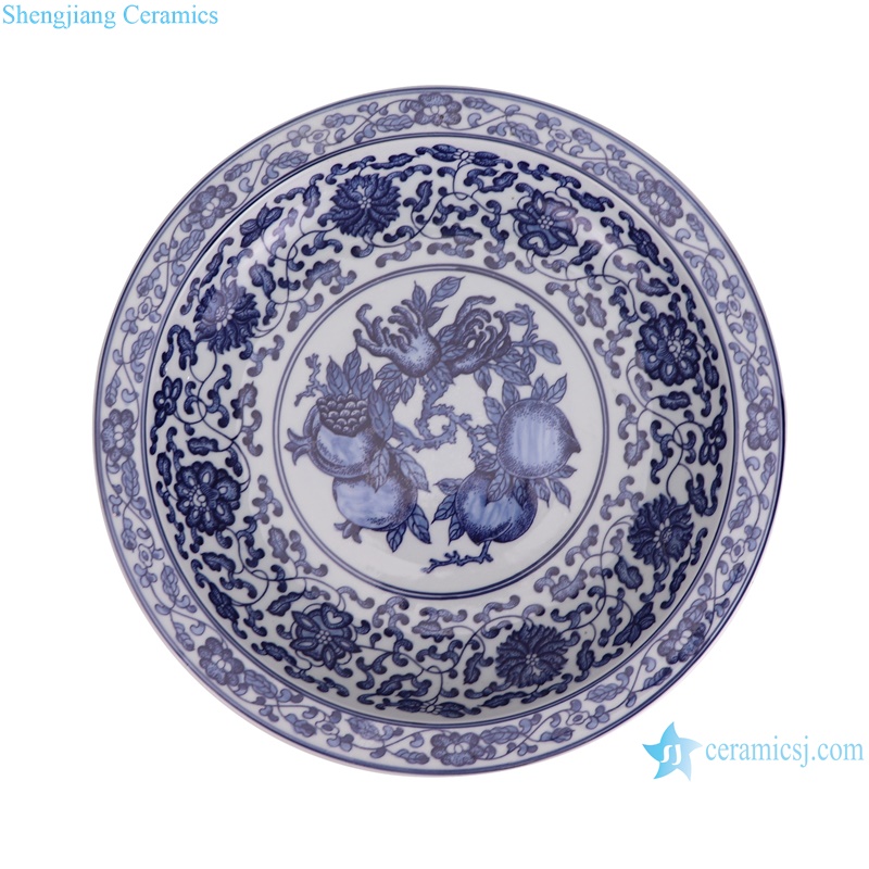 RZBD09-A blue and white pomegranate round plate--top view