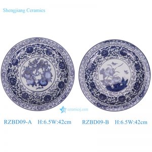 RZBD09-A-B Antique blue and white pomegranate, lotus and bird Ceramic decorative round plate