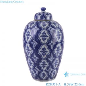 RZKJ21-A chinese blue and white double flower pattern porcelain jar for home decoration