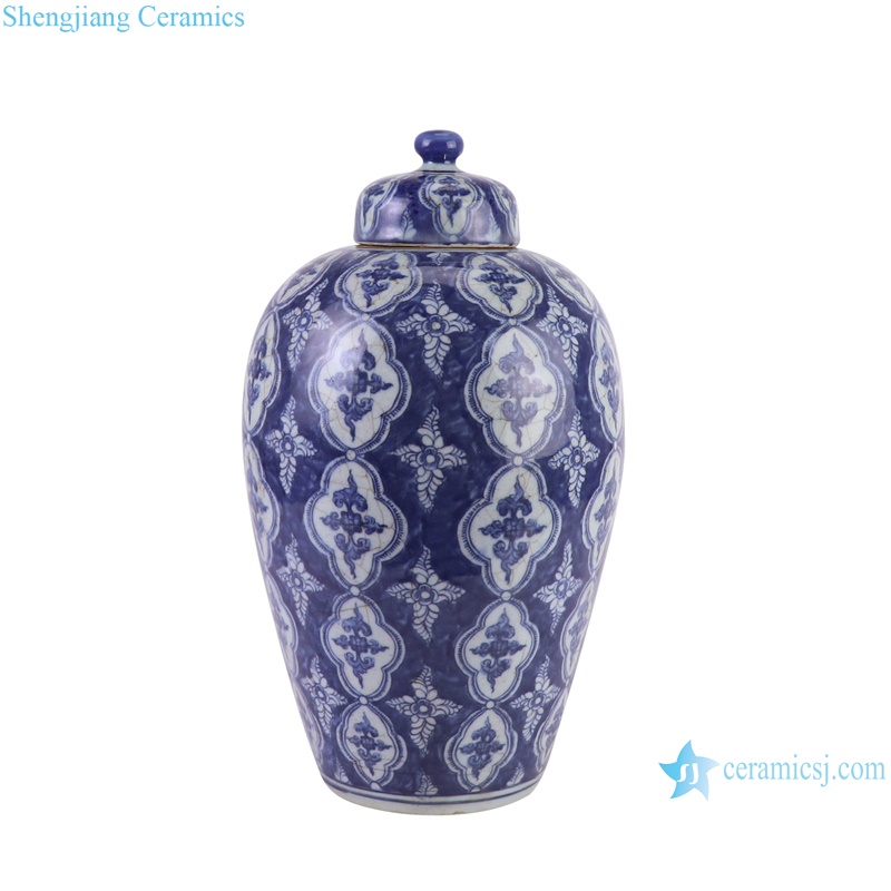 RZKJ21-A chinese blue and white double flower pattern porcelain jar for home decoration
