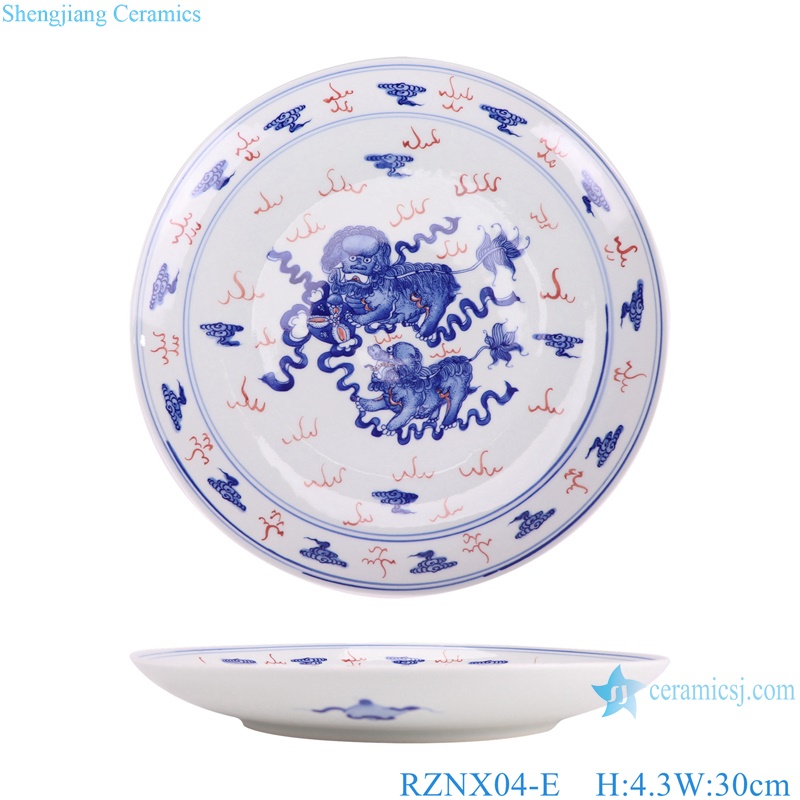 RZNX04-E blue and white with red lion round plate