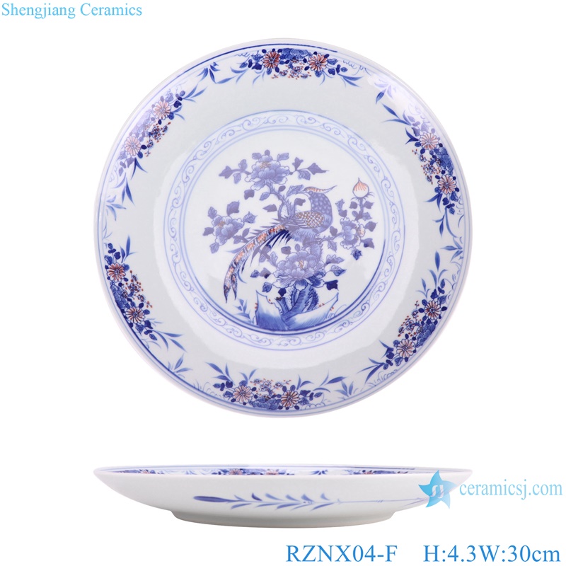 RZNX04-F blue and white with red pheasant round plate