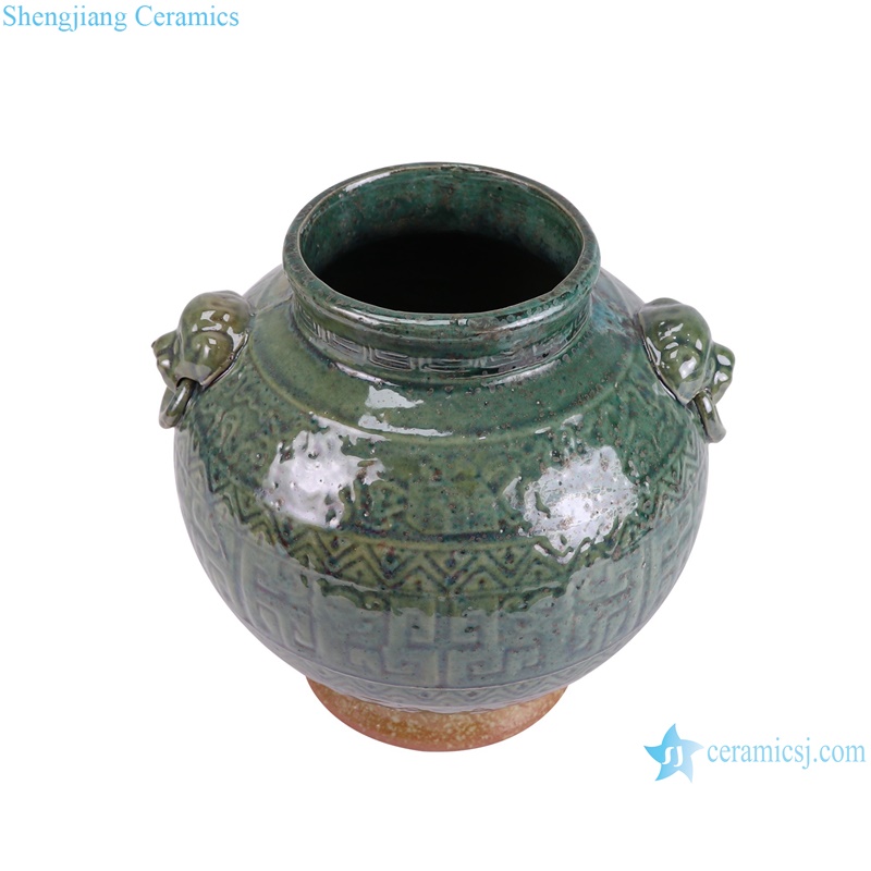RZSP63-A Jingdezhen green fambe blaze carving pattern porcelain vase for home decoration