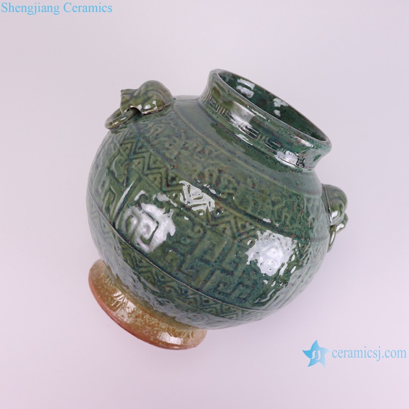 RZSP63-A Jingdezhen green fambe blaze carving pattern porcelain vase for home decoration