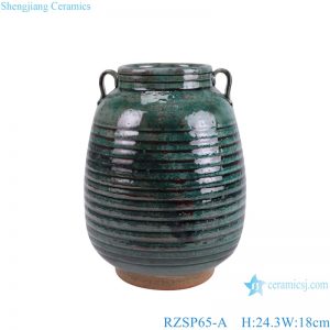 RZSP65-A Jingdezhen green fambe blaze carving stripes pattern porcelain vase for home decoration
