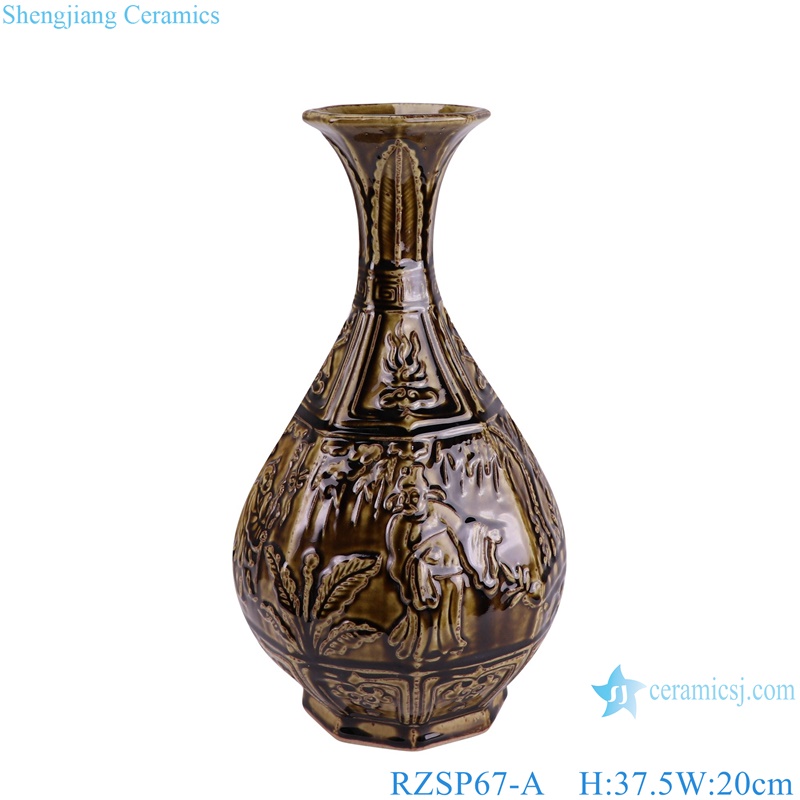 RZSP67-A Jingdezhen retro brown carving flowers pattern porcelain vase for home decoration