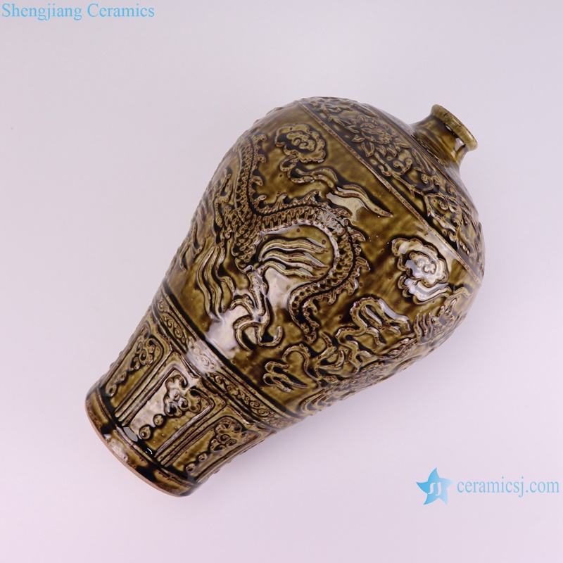 RZSP69-A Jingdezhen retro brown carving dragon pattern porcelain vase for home decoration
