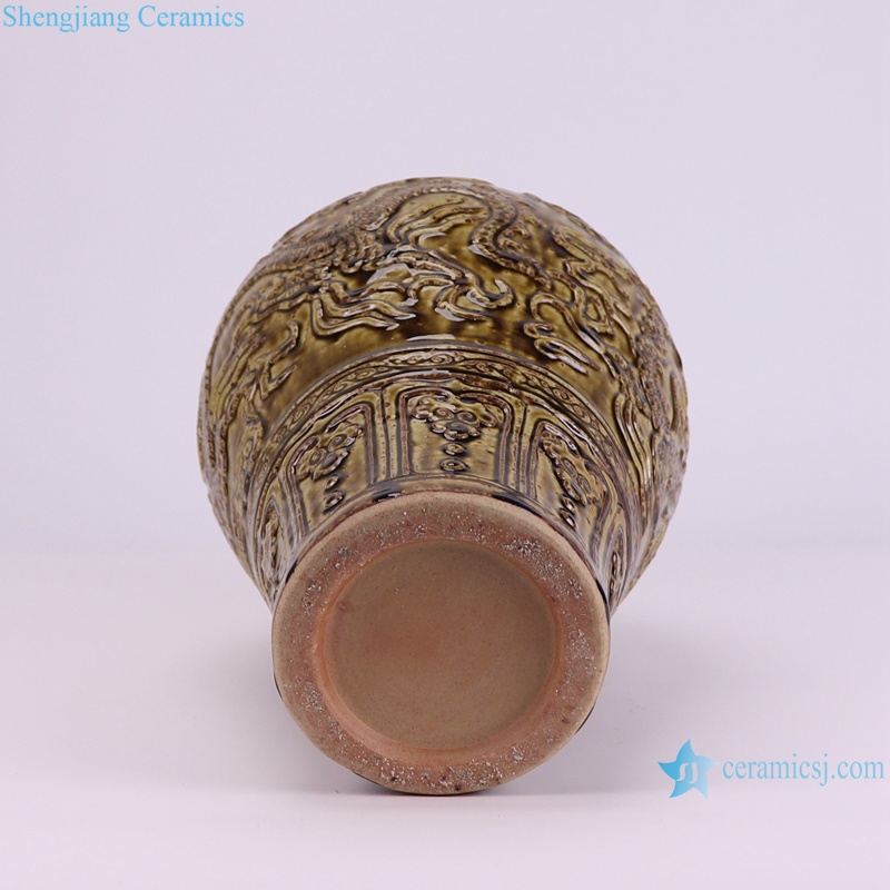 RZSP69-A Jingdezhen retro brown carving dragon pattern porcelain vase for home decoration