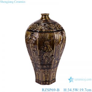 RZSP69-B Jingdezhen hand painted carving flower and figure pattern octagon shape porcelain vase for home decoration