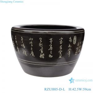 RZUH05-D-L-M-S Antique black color glaze carved lanting preface text pattern fish tank porcelain planter pot