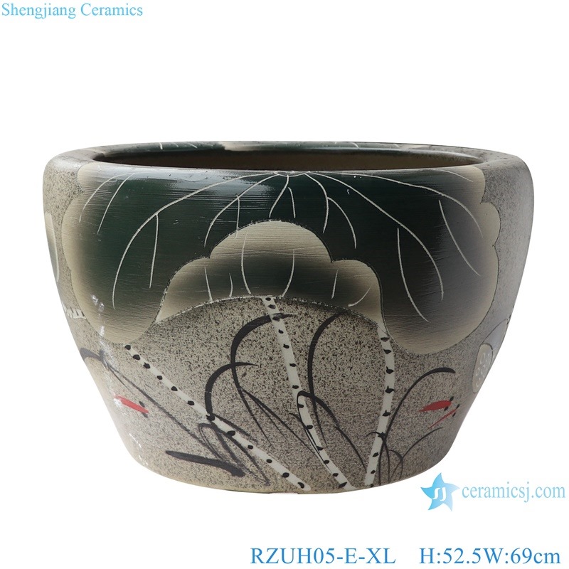 RZUH05-E-L-M-S Chinese carving lotus and fish pattern porcelain planter pot