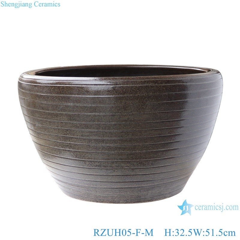 RZUH05-F-L-M-S Hand-carved stripes Sauce color glaze fish tank Pot Ceramic Flowerpot Courtyard Balcony Large Flower Pot