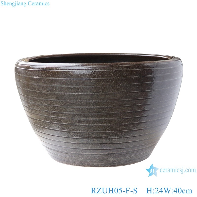 RZUH05-F-L-M-S Hand-carved stripes Sauce color glaze fish tank Pot Ceramic Flowerpot Courtyard Balcony Large Flower Pot