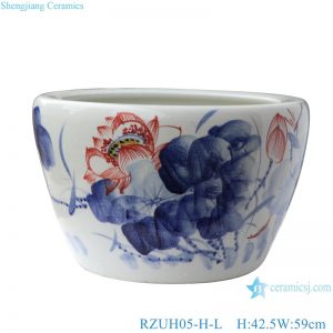 RZUH05-H-L-M-S Blue and white freehand lotus pattern fish tank ceramic planter flowerpot