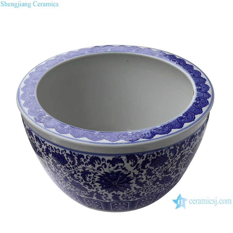 RZUH06C Blue and white entangling lotus pattern fish tank ceramic planter flowerpot