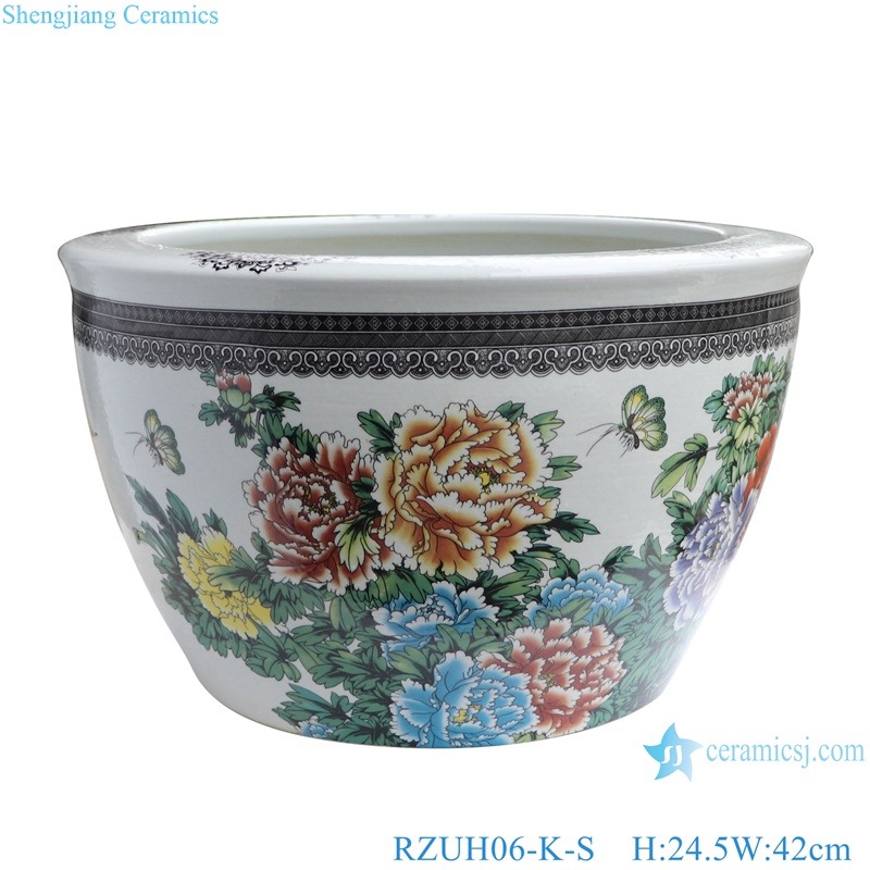 RZUH06-K Pink peony butterfly pattern ceramic garden fish tank planter pot