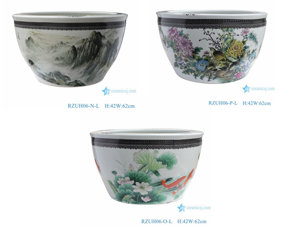 RZUH06-N-O-P Colorful landscape,lotus,quail safety picture fish tank ceramic planter flowerpot