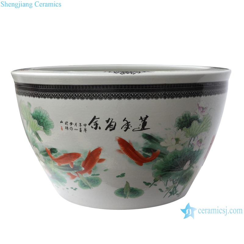 RZUH06-O Colorful lotus pattern fish tank ceramic planter flowerpot
