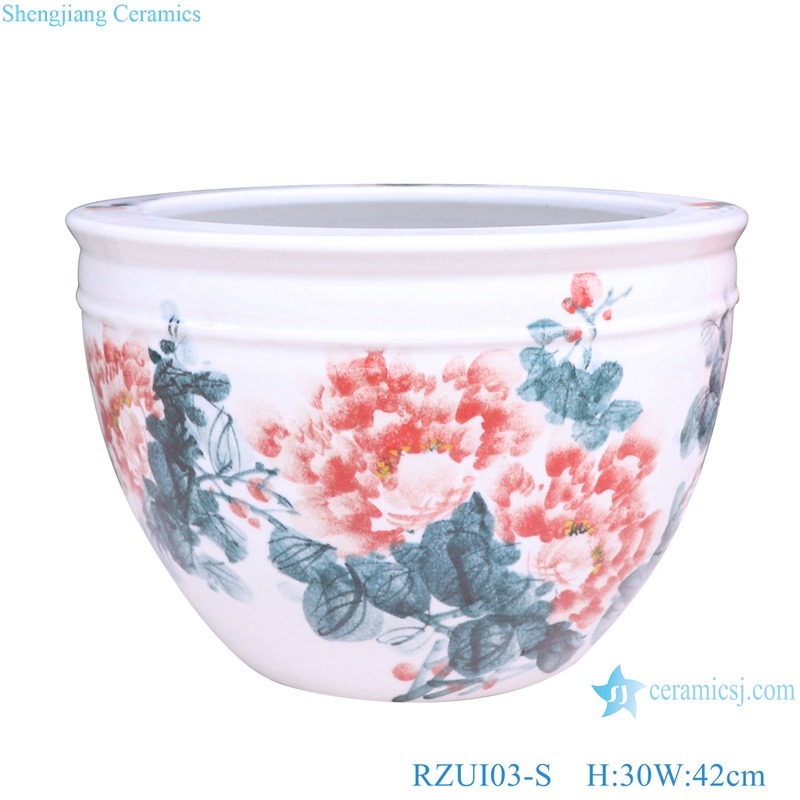 RZUI03 Freehand Peony pattern ceramic fish tank planter flowerpot