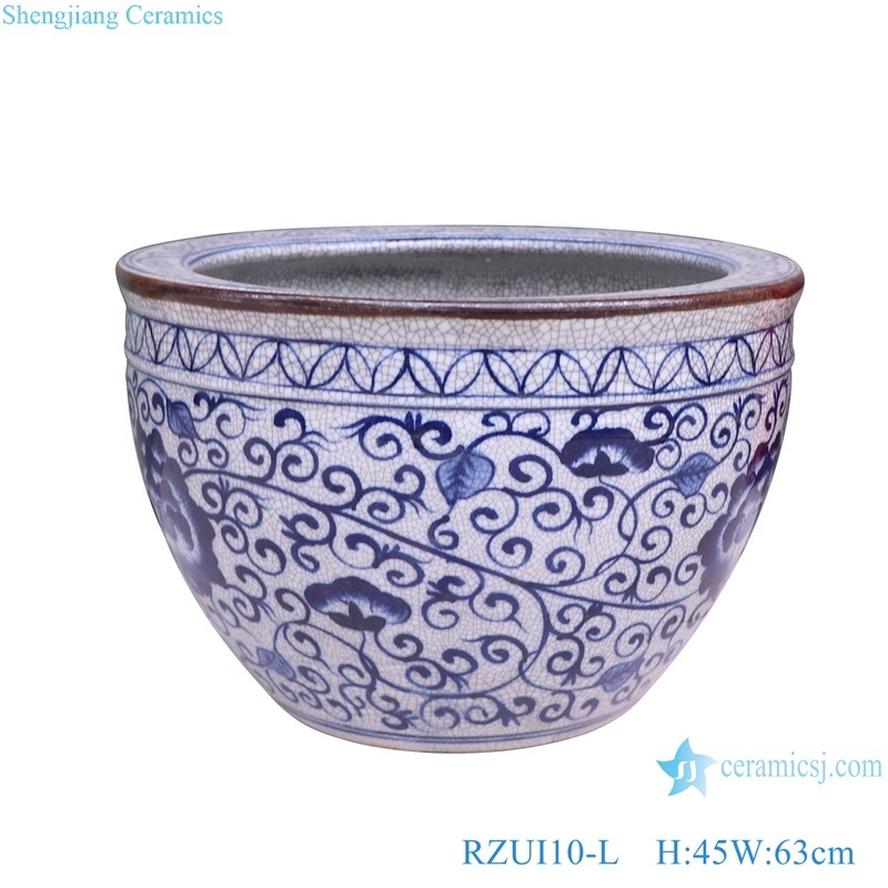 RZUI10-L Blue and white flower crackle pattern large ceramic garden outdoor planter pot water tank