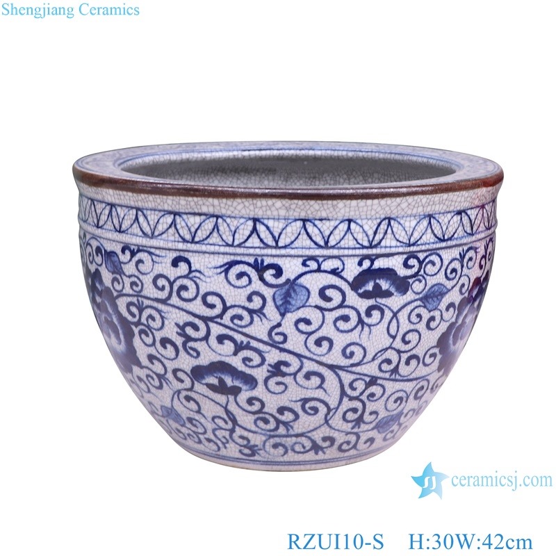 RZUI-S Blue and white flower crackle pattern large ceramic garden outdoor planter pot water tank