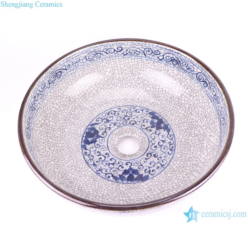 RZUI16 Antique blue and white tangled branches lotus ice crack pattern ceramic bowl creative noodlle large bowl