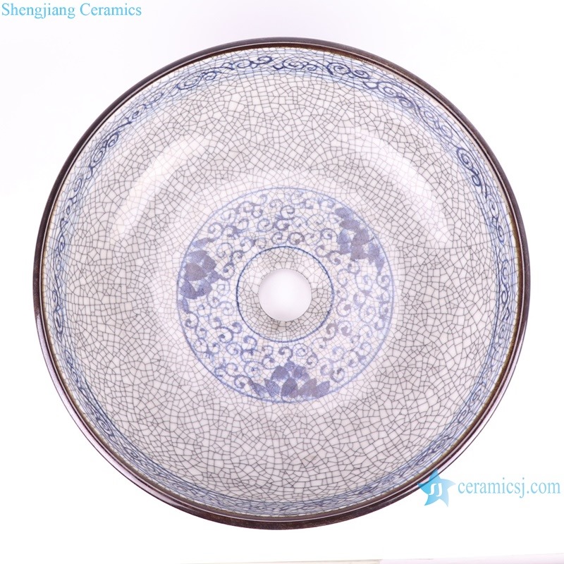 RZUI16 Antique blue and white tangled branches lotus ice crack pattern ceramic bowl creative noodlle large bowl