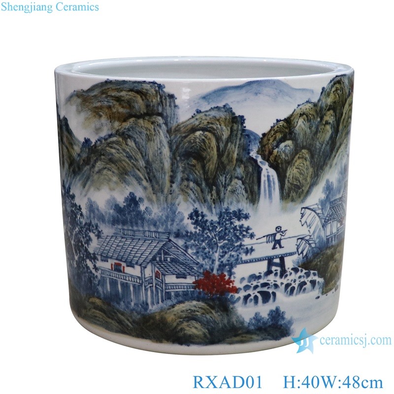 RXAD01 Jingdezhen high quality hand painted landscape pattern cylinder shape ceramic scroll holder