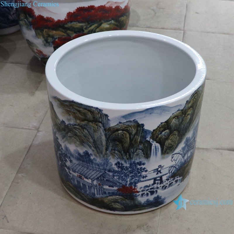 RXAD01 Jingdezhen high quality hand painted landscape pattern cylinder shape ceramic scroll holder