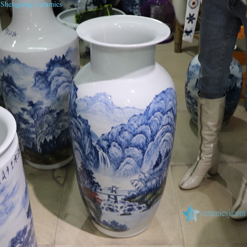truth photo of RXAD10 Jingdezhen high quality hand painted landscape pattern large porcelain floor vase
