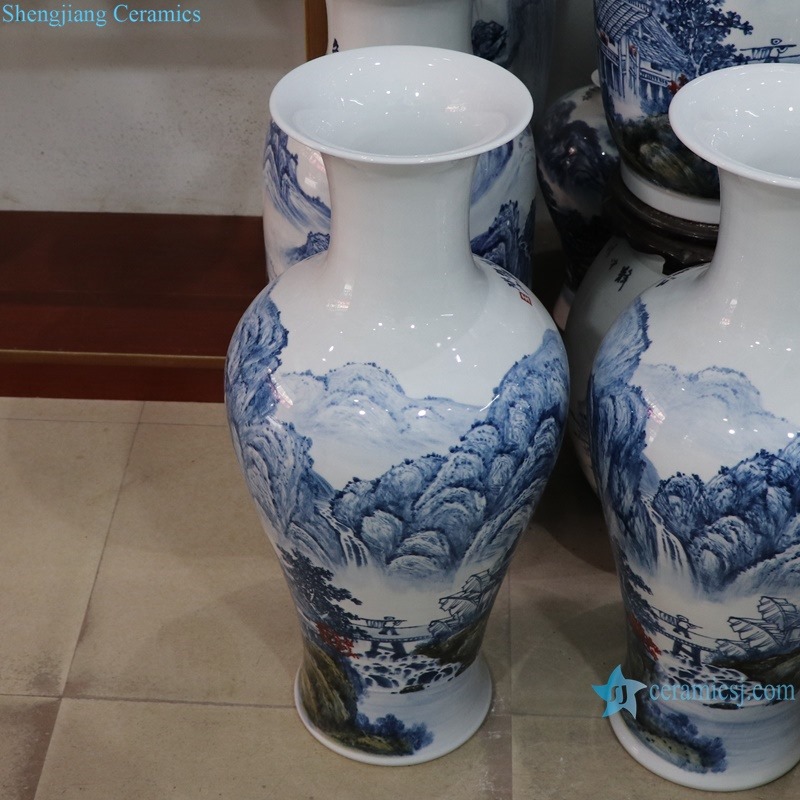 truth photo of RXAD11 Jingdezhen high quality hand painted landscape pattern large porcelain floor vase