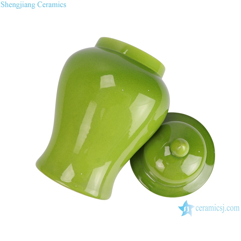 RYDB58-C-S Ceramic Green ginger jar with Lid Solid Color glazed Chinese Decorative ginger jar--details