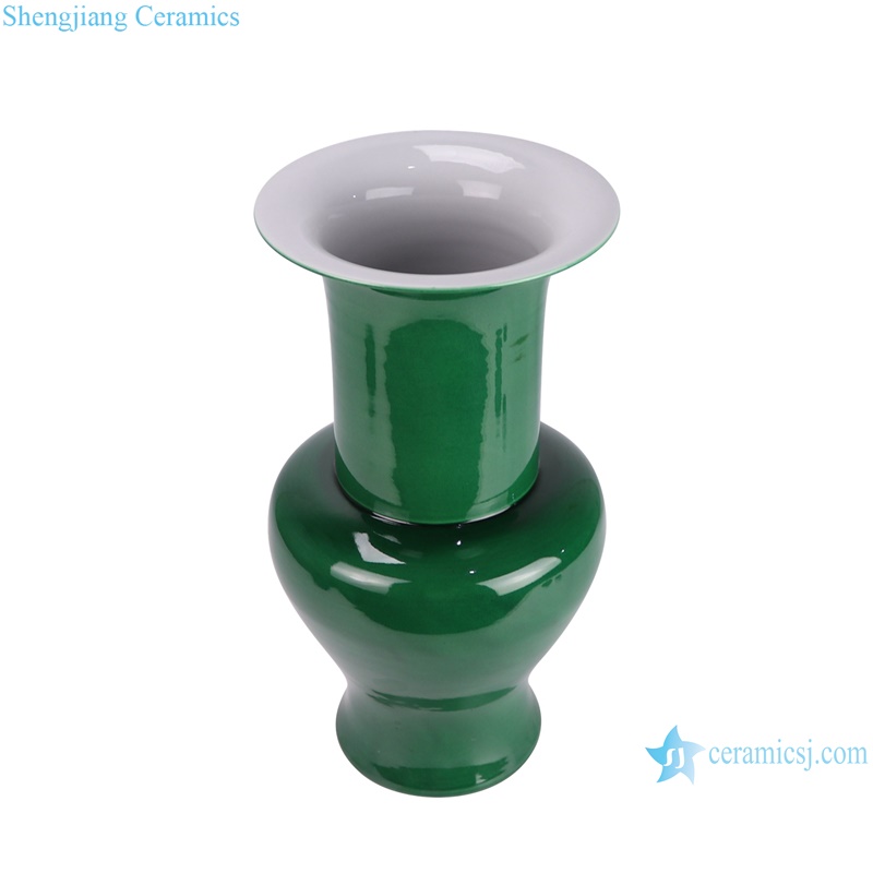 RYDB62-A Wide Mouth Ceramic flower Vase Dark Green Chinese color glazed porcelain vase--vertical view