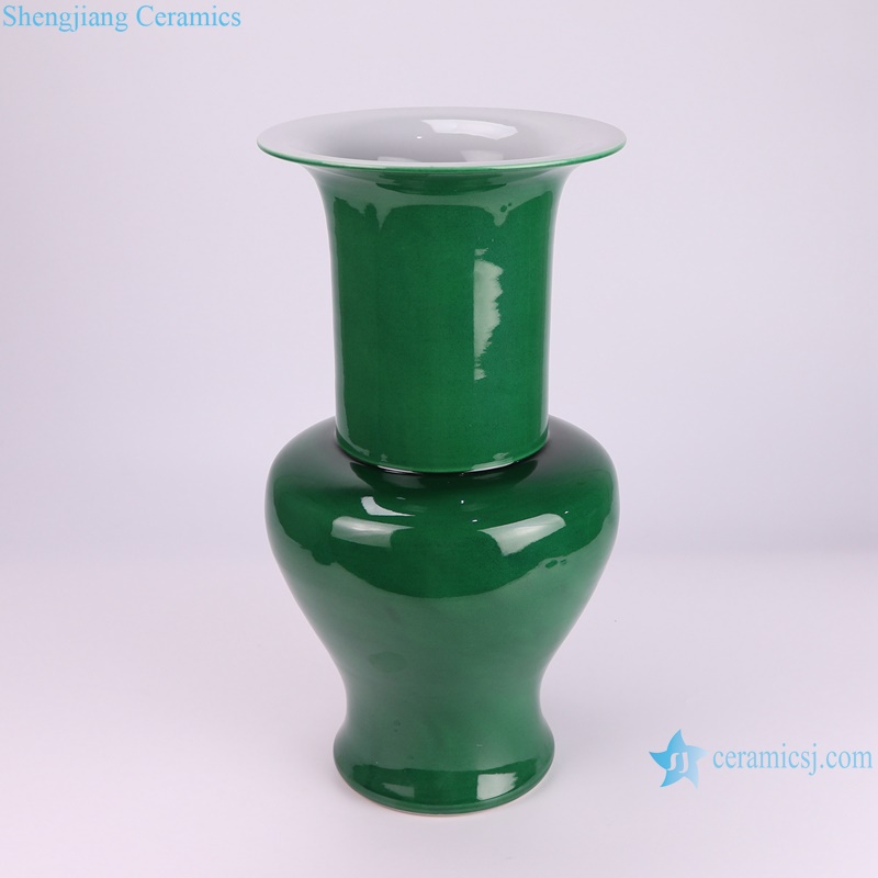 RYDB62-A Wide Mouth Ceramic flower Vase Dark Green Chinese color glazed porcelain vase--side view