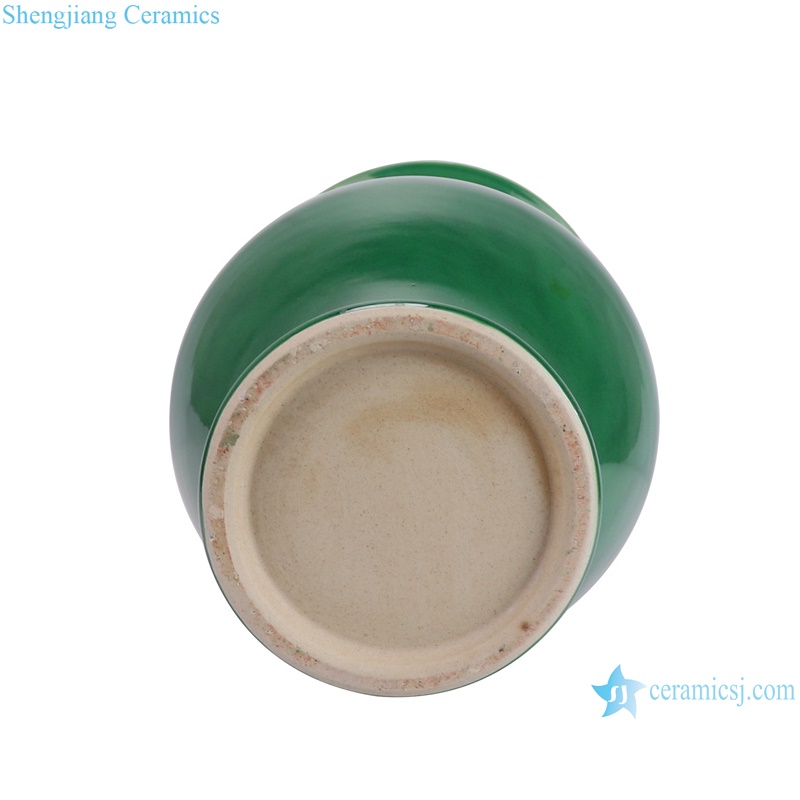 RYDB62-A Wide Mouth Ceramic flower Vase Dark Green Chinese color glazed porcelain vase--bottom view