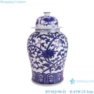 RYNQ196-D Chinese Handpainted Flower pattern blue and white Porcelain Temple jar with lid Antique style