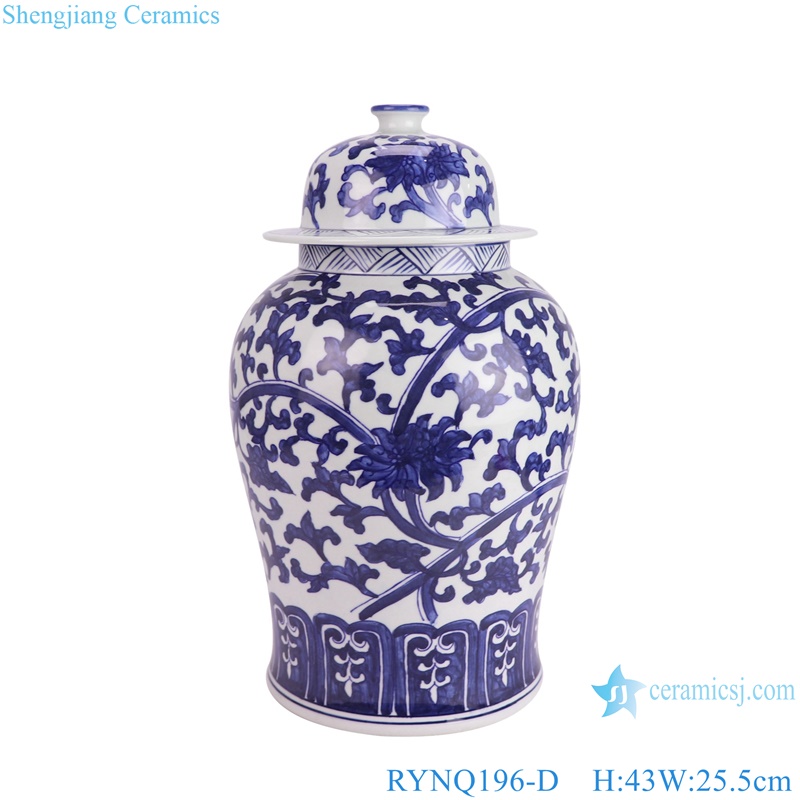RYNQ196-D Chinese Handpainted Flower pattern blue and white ginger jar with lid Antique style 