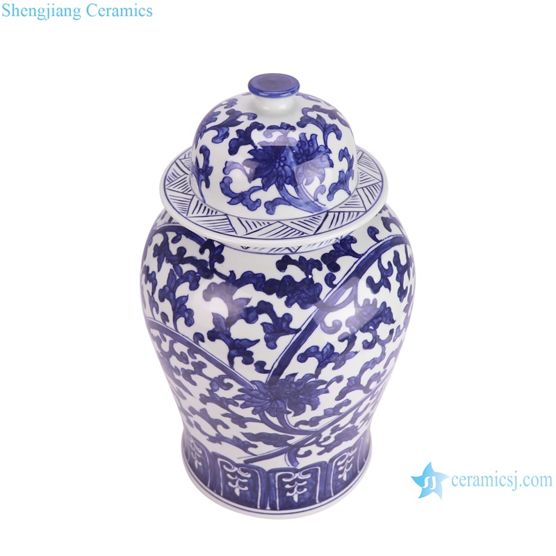 RYNQ196-D Chinese Handpainted Flower pattern blue and white ginger jar with lid Antique style--vertical view