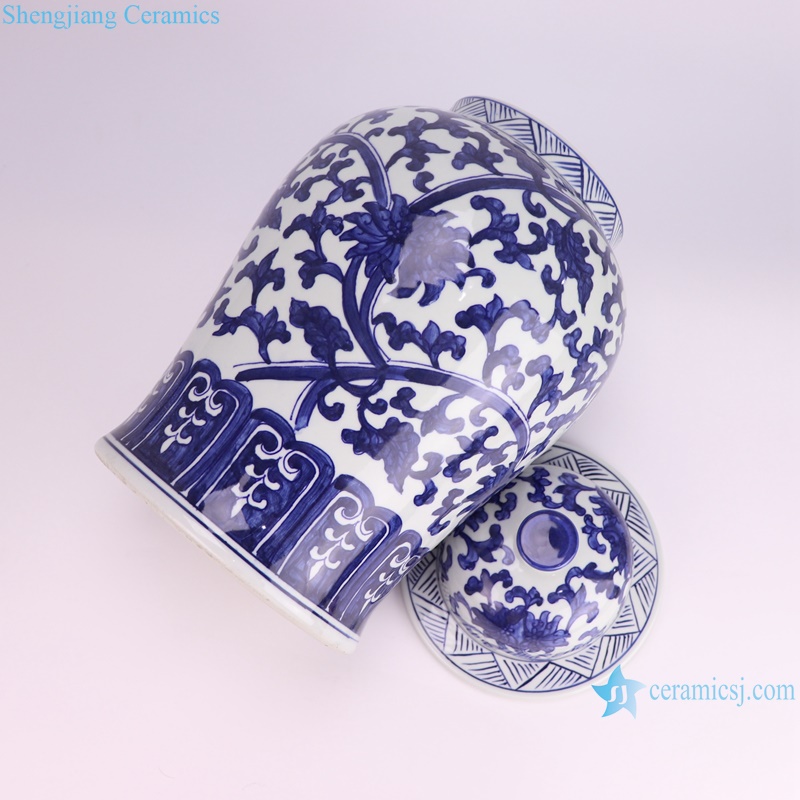RYNQ196-D Chinese Handpainted Flower pattern blue and white ginger jar with lid Antique style--lay down