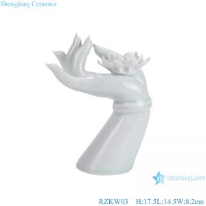 RZKW03 Celadon Glazed Lotus Hand Sculpture Ceramic Statues for home decoration