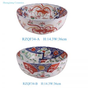 RZQF34-A-B Jingdezhen Contending colors phoenix flower and bird Landscape pattern Ceramic Big bowl