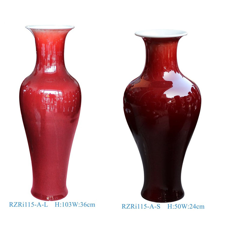 Jingdezhen high quality Oxblood lang-kiln red ceramic floor vase