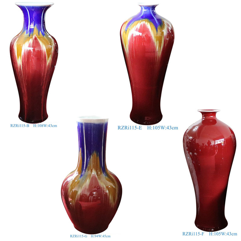 RZRi115-B-E-F-G Jingdezhen high quality flamed ruby red ceramic large floor vase