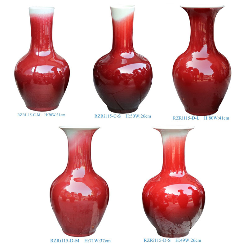 Jingdezhen high quality Oxblood lang-kiln red ceramic floor vase
